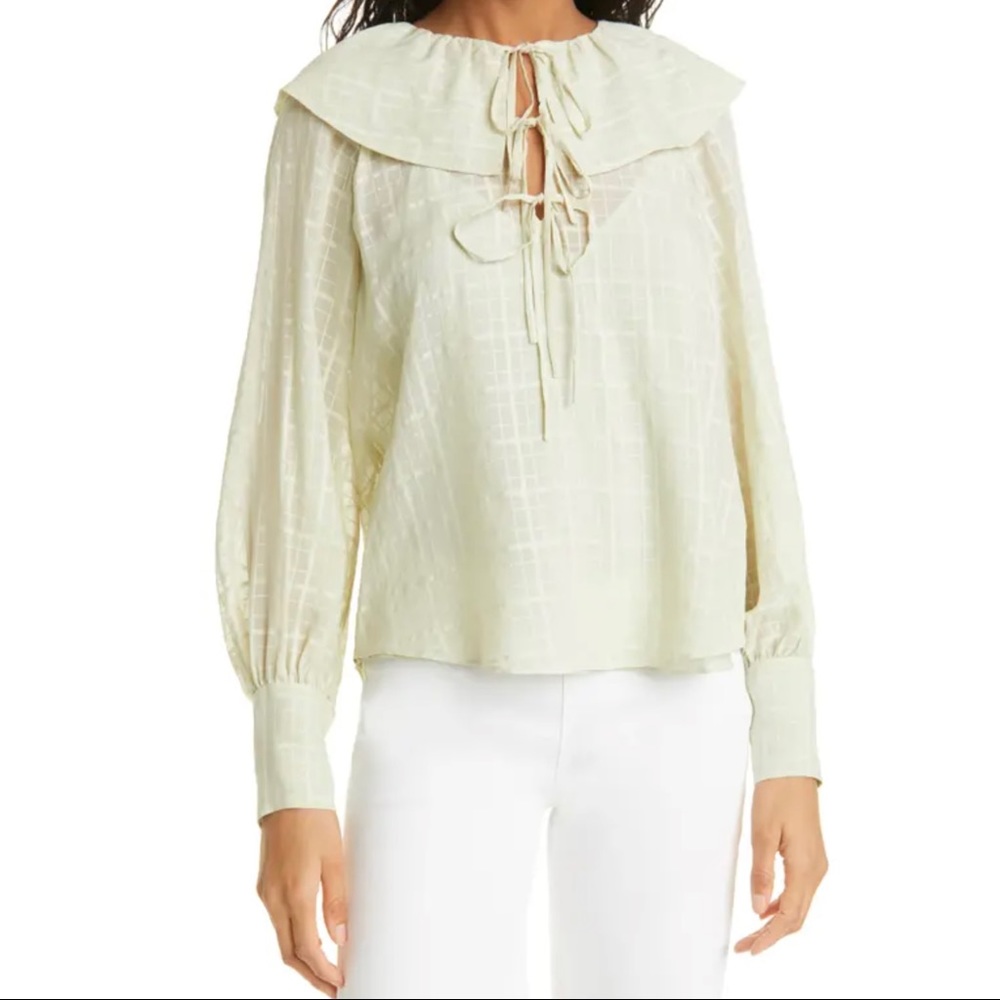 Rebecca Taylor Daybreak Check Tie-detail Silk Blouse In Celery